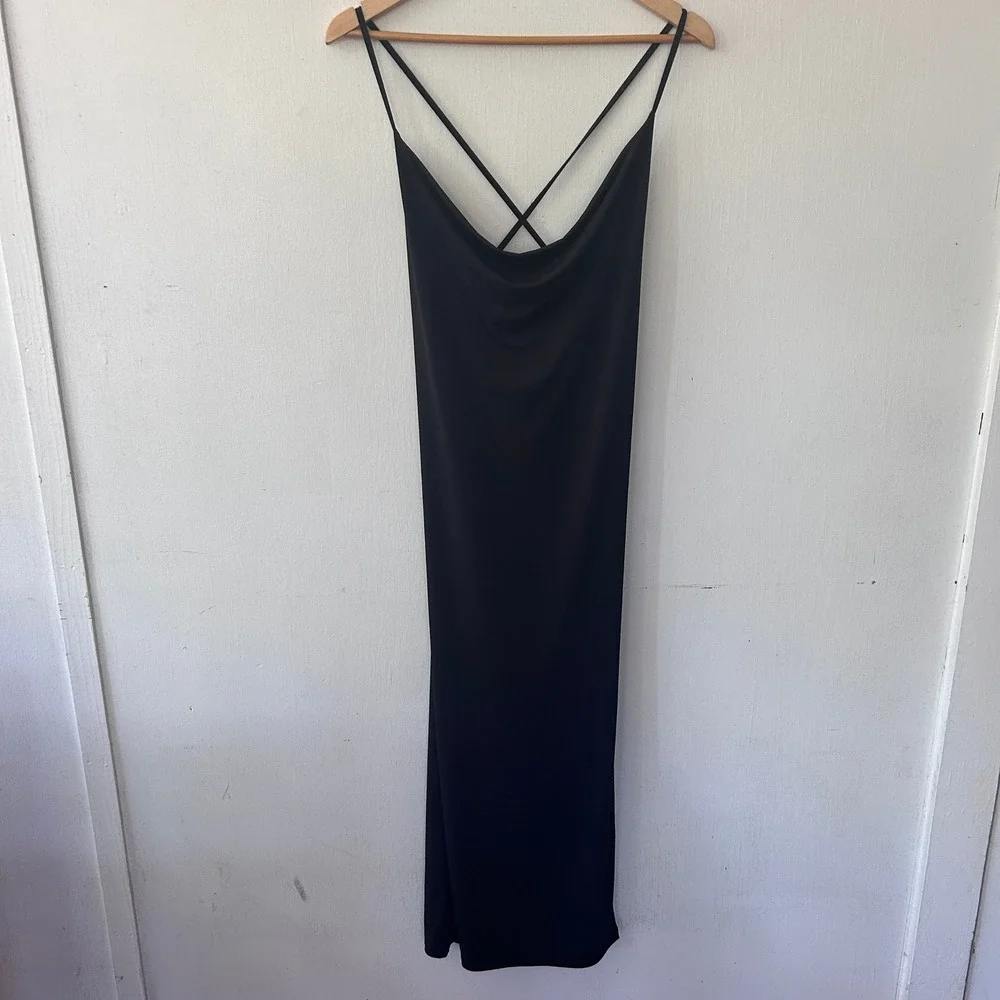 Abercrombie & Fitch Cowl Neck Maxi Dress Women S Black Slinky LBD Staple Sexy